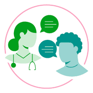 HCP, man, and two speech bubble icon