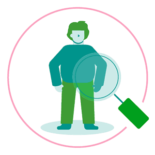 Person and magnifying glass icons inside a circle