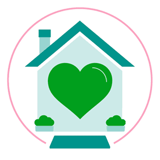 House icon with a heart inside a circle