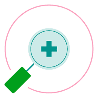 Magnifying glass icon with a cross inside a circle