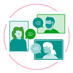 Three people icons in an online community